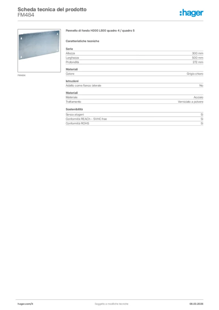 Immagine Hager Scheda tecnica del prodotto FM484 | Hager Italia