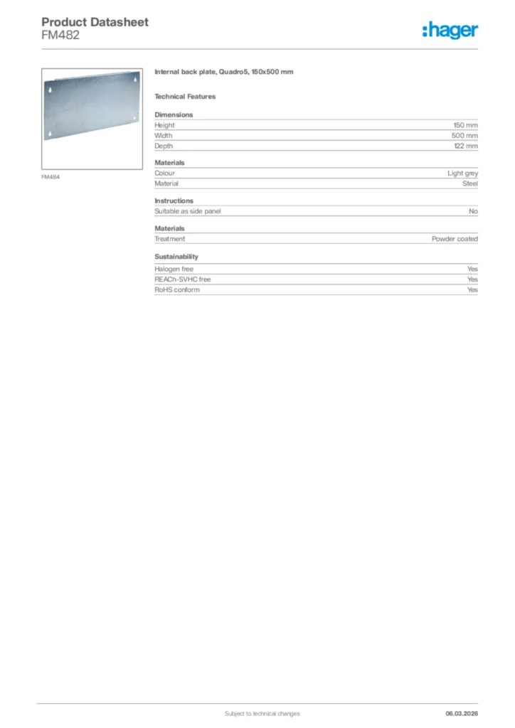 Image Hager Product data sheet FM482  | Hager Africa