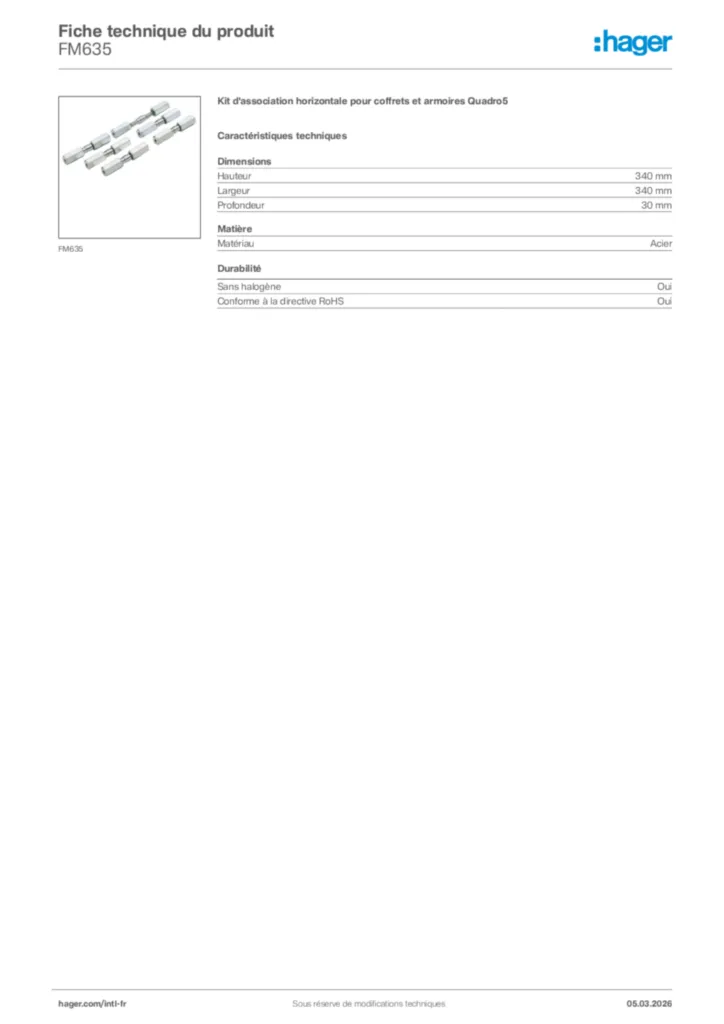 Image Hager Fiche technique du produit FM635 | Hager Afrique