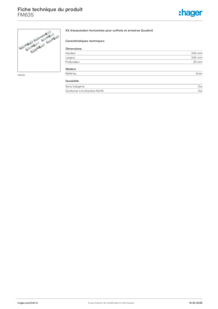 Image Hager Fiche technique du produit FM635 | Hager Afrique