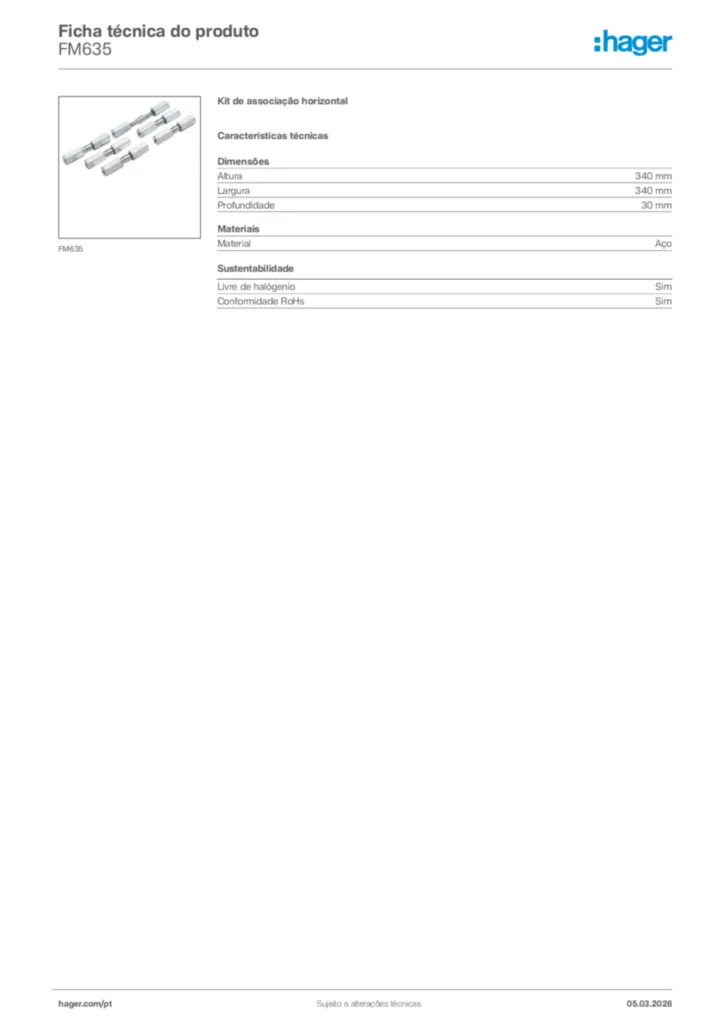 Imagem Hager Ficha técnica do produto FM635 | Hager Portugal