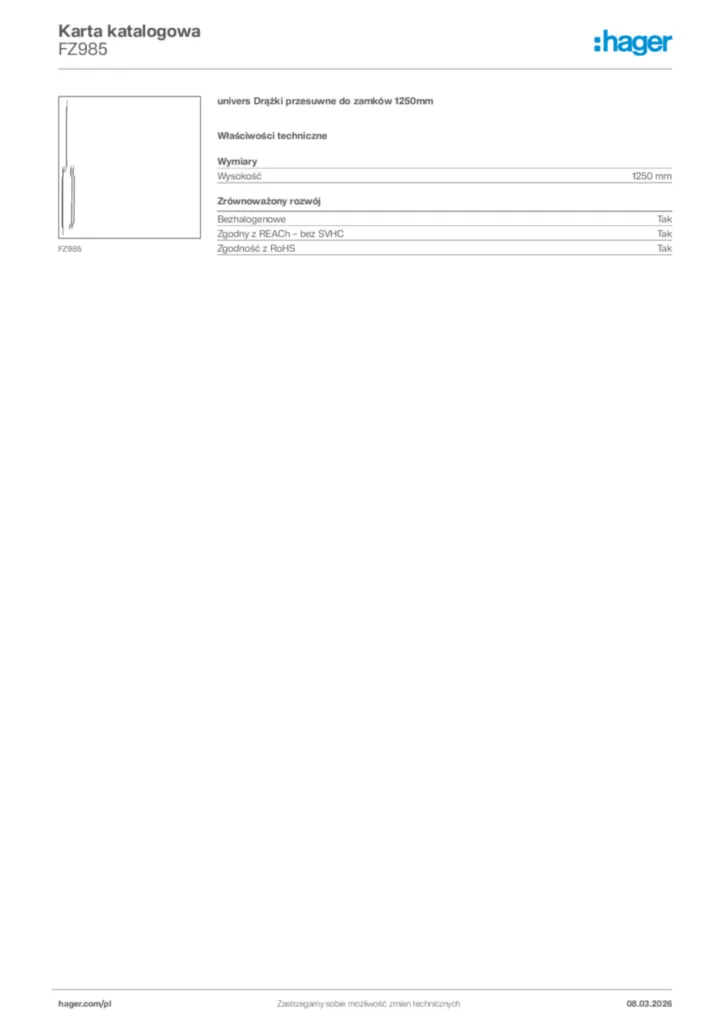Zdjęcie Hager Karta katalogowa FZ985 | Hager Polska