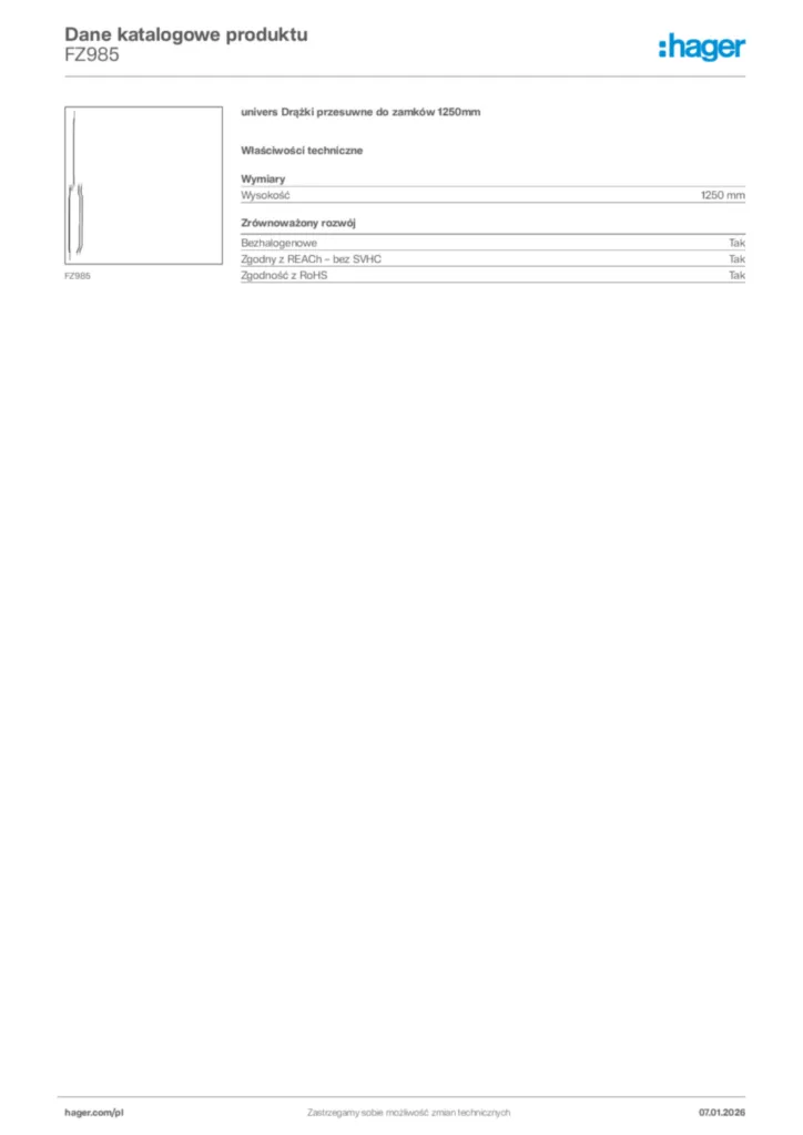 Zdjęcie Hager Karta katalogowa FZ985 | Hager Polska
