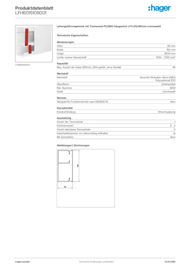 Bild Hager Produktdatenblatt LFH6015109001 | Hager Deutschland