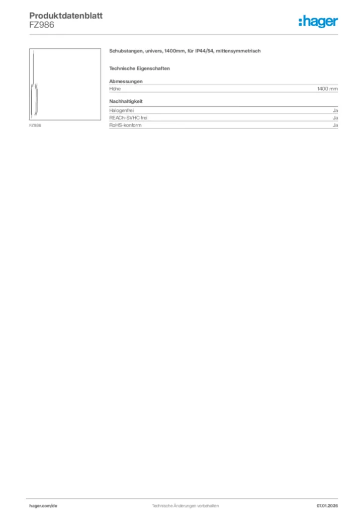 Bild Hager Produktdatenblatt FZ986 | Hager Deutschland