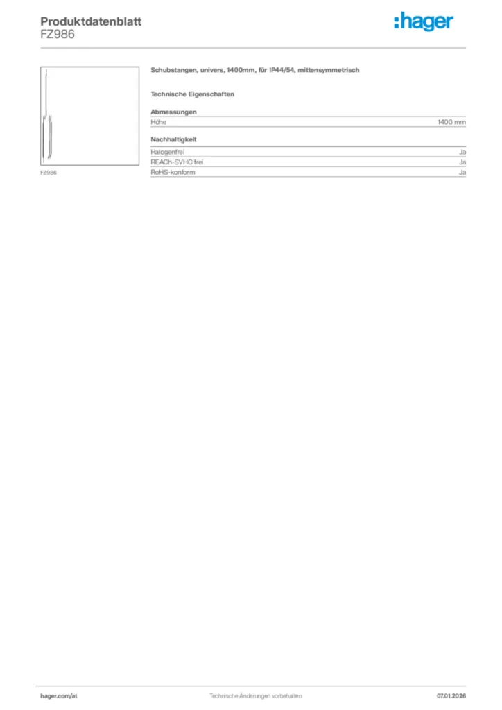 Bild Hager Produktdatenblatt FZ986 | Hager Deutschland
