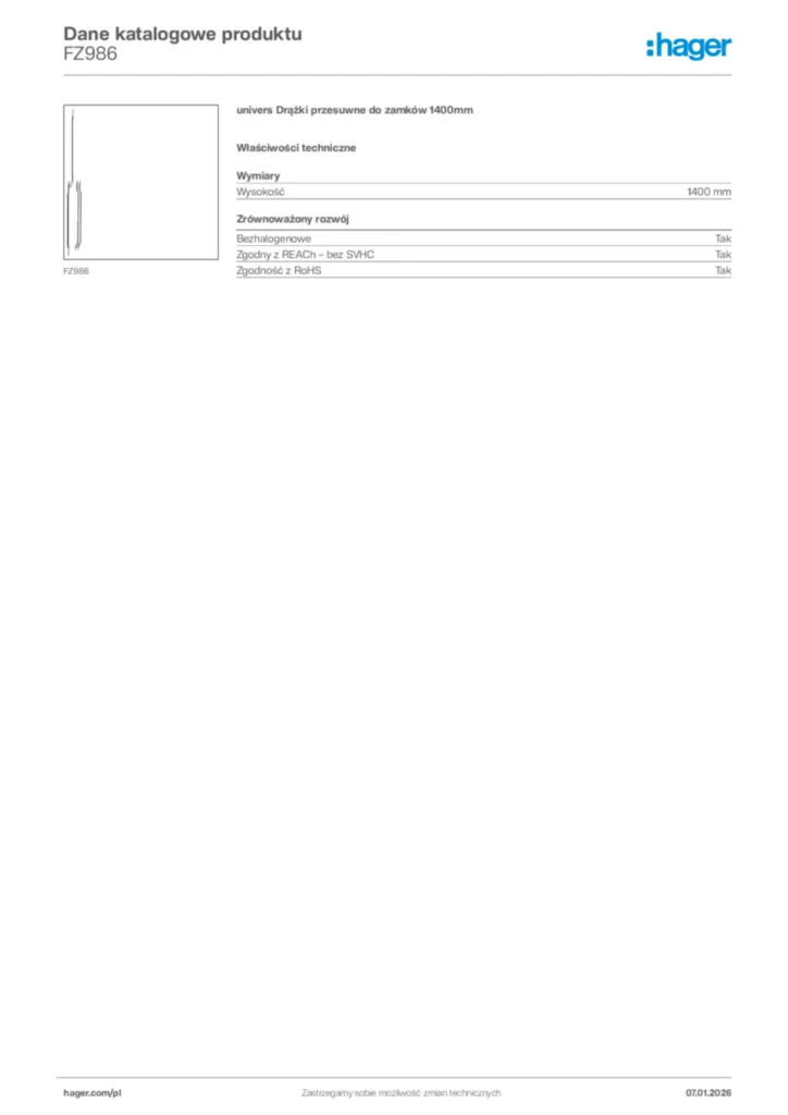 Zdjęcie Hager Karta katalogowa FZ986 | Hager Polska