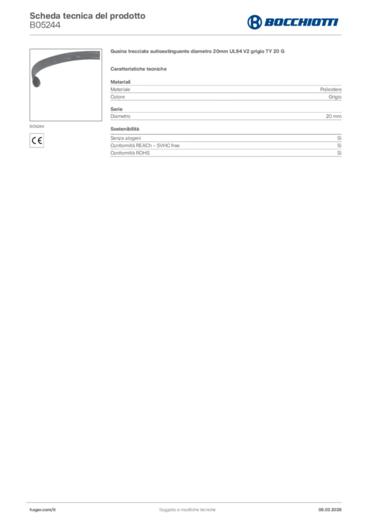 Immagine Bocchiotti Scheda tecnica del prodotto B05244 | Hager Italia