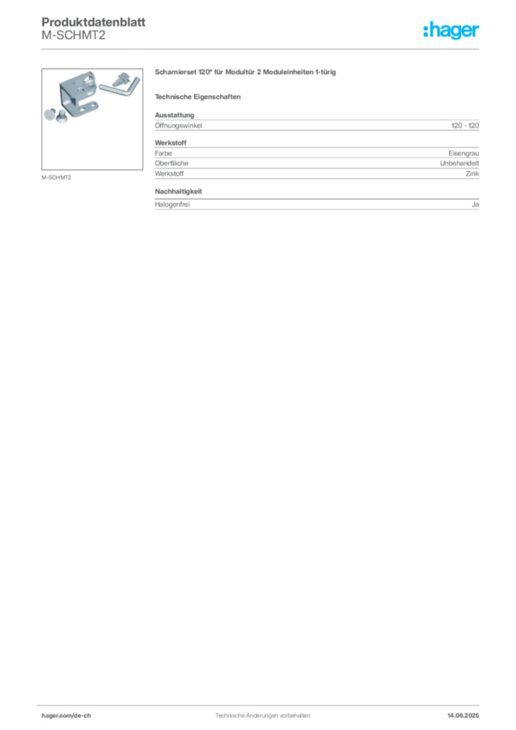 Bild Hager Produktdatenblatt M-SCHMT2 | Hager Schweiz