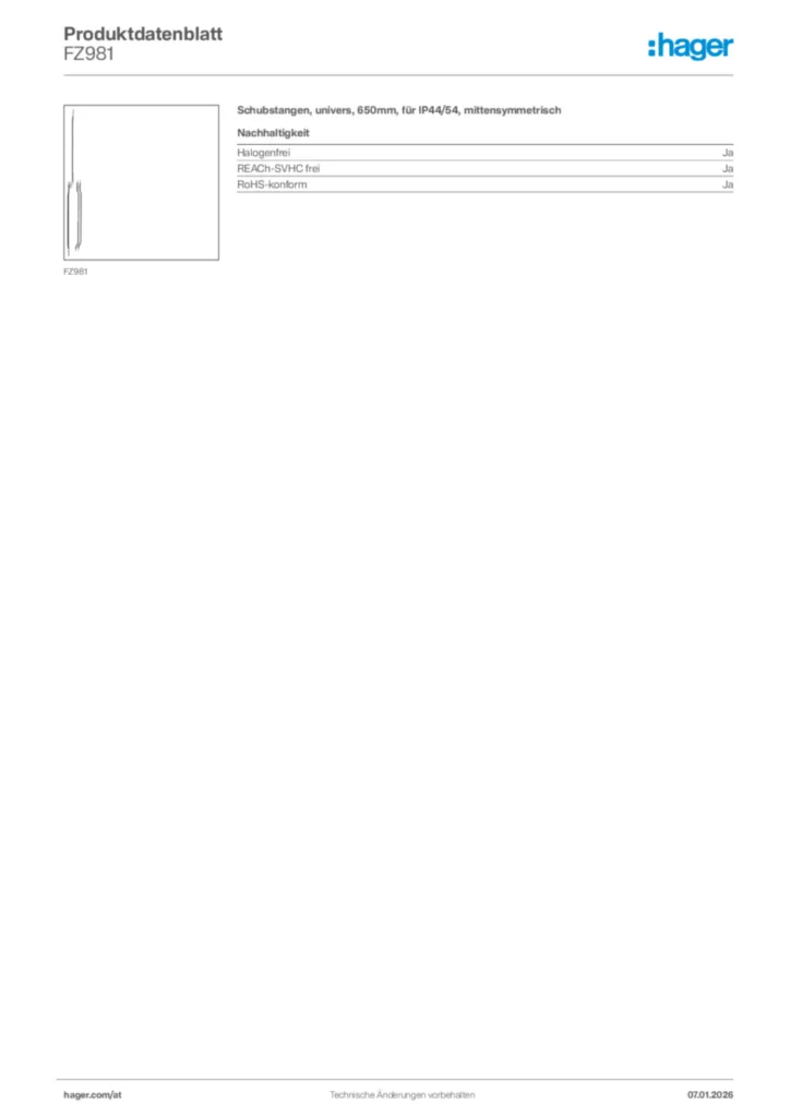 Bild Hager Produktdatenblatt FZ981 | Hager Deutschland