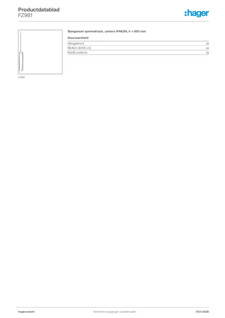Afbeelding Hager Productdatablad FZ981 | Hager Nederland