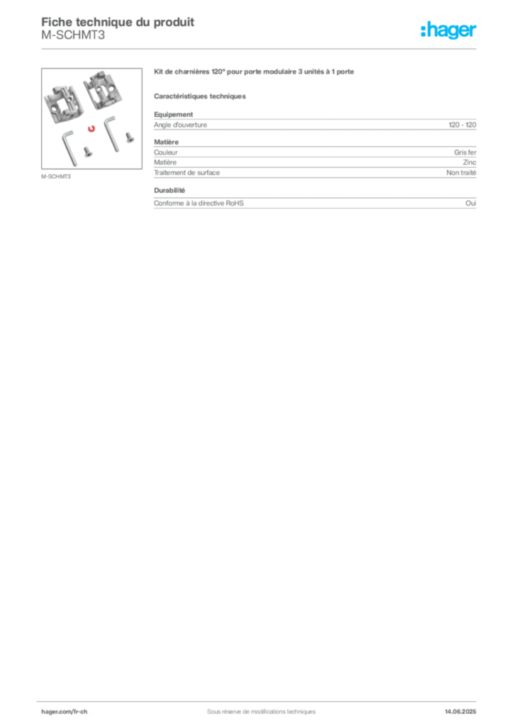 Image Hager Fiche technique du produit M-SCHMT3 | Hager Suisse