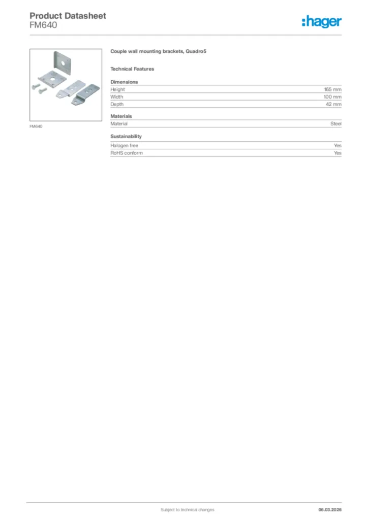 Image Hager Product data sheet FM640  | Hager Africa