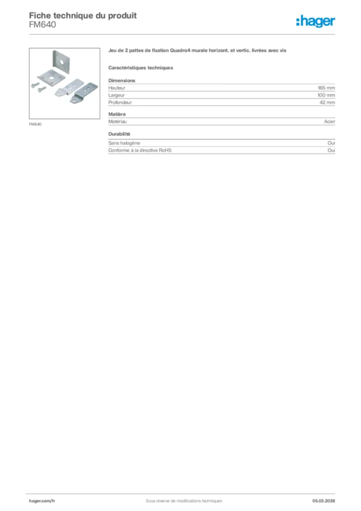Image Hager Fiche technique du produit FM640 | Hager France