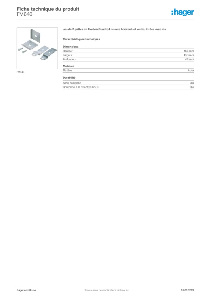 Image Hager Fiche technique du produit FM640 | Hager Belgique