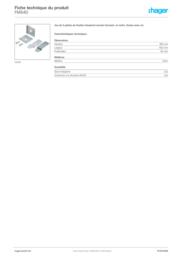 Image Hager Fiche technique du produit FM640 | Hager Belgique
