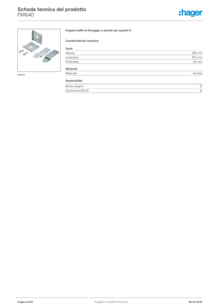 Immagine Hager Scheda tecnica del prodotto FM640 | Hager Italia