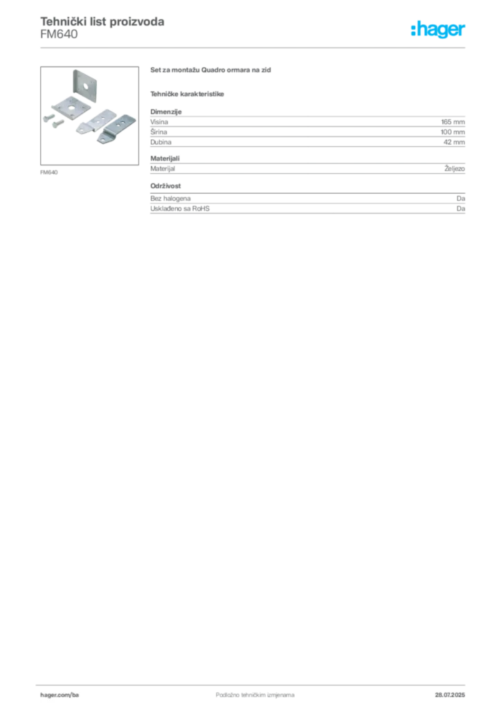 Slika Hager Product data sheet FM640  | Hager