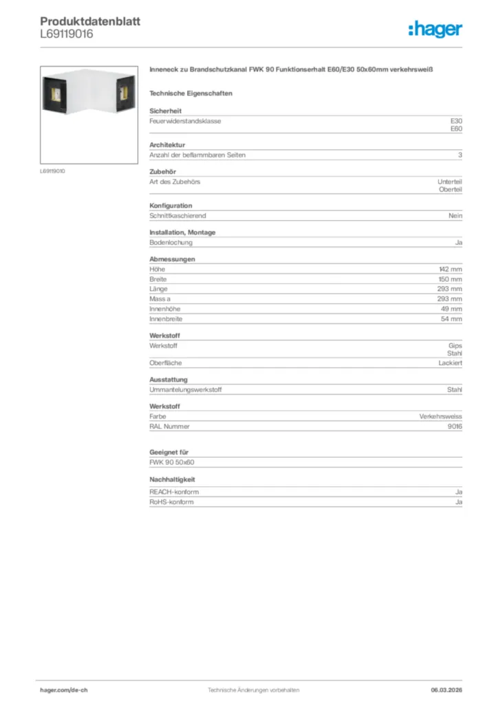 Bild Hager Produktdatenblatt L69119016 | Hager Schweiz