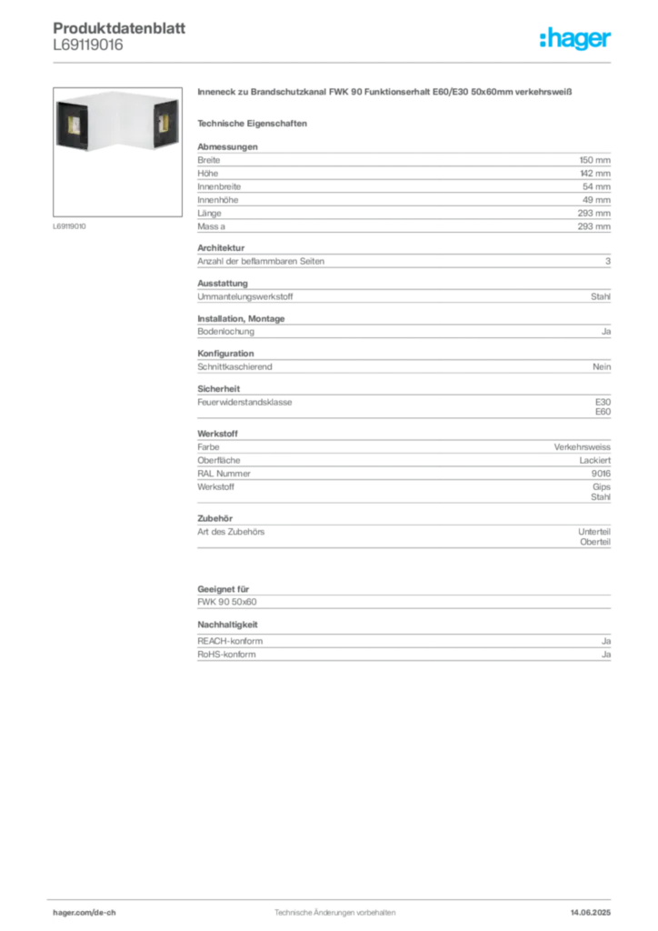 Bild Hager Produktdatenblatt L69119016 | Hager Schweiz