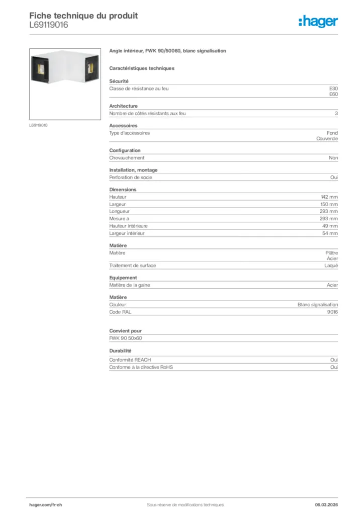 Image Hager Fiche technique du produit L69119016 | Hager Suisse