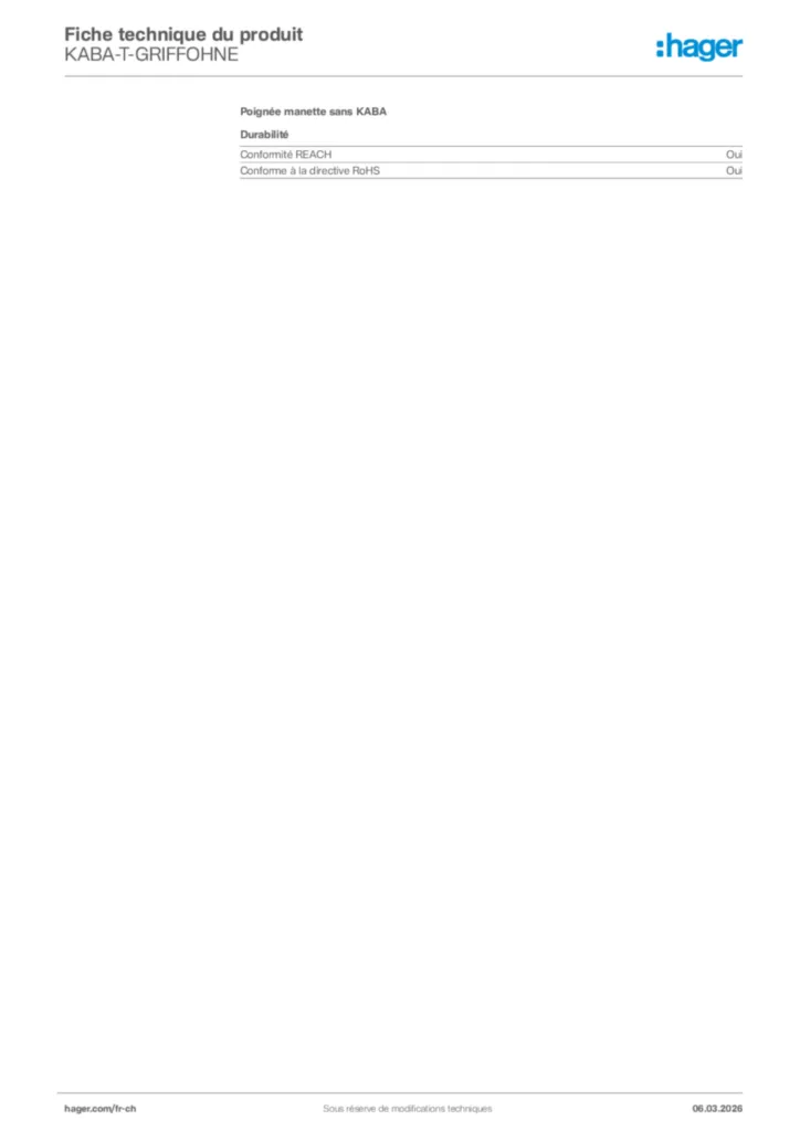Image Hager Fiche technique du produit KABA-T-GRIFFOHNE | Hager Suisse