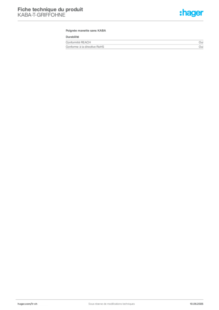 Image Hager Fiche technique du produit KABA-T-GRIFFOHNE | Hager Suisse