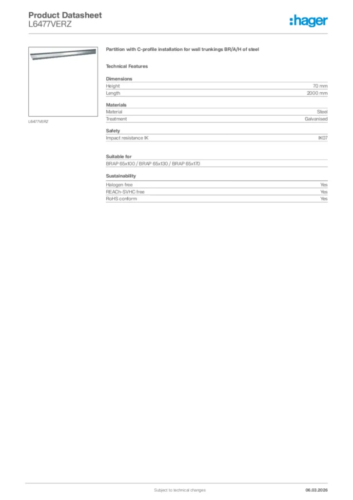Image Hager Product data sheet L6477VERZ  | Hager Africa