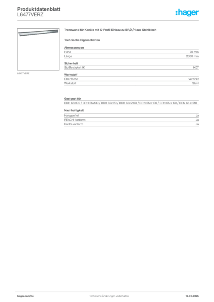 Bild Hager Produktdatenblatt L6477VERZ | Hager Deutschland