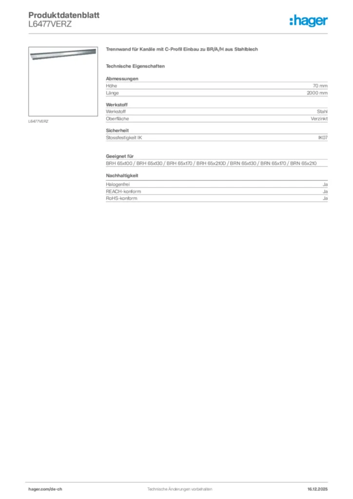 Bild Hager Produktdatenblatt L6477VERZ | Hager Schweiz