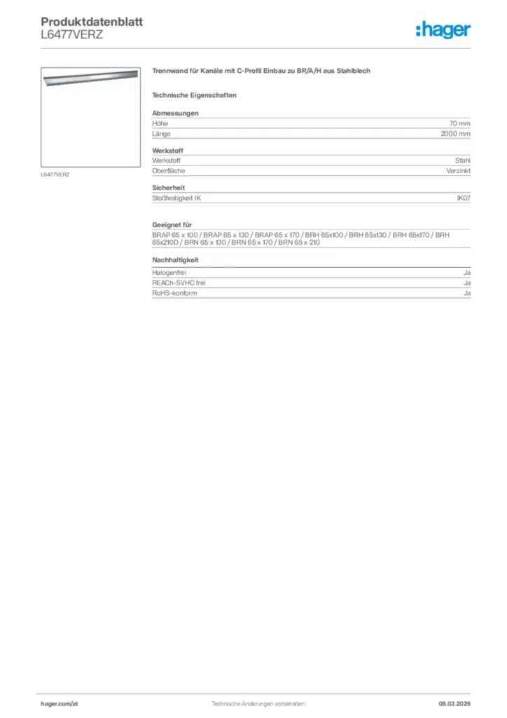 Bild Hager Produktdatenblatt L6477VERZ | Hager Deutschland