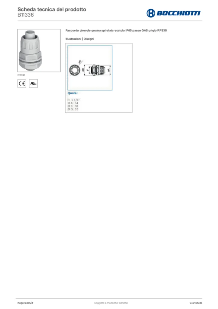 Immagine Bocchiotti Scheda tecnica del prodotto B11336 | Hager Italia