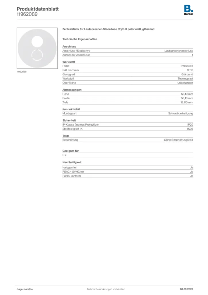 Bild Berker Produktdatenblatt 11962089 | Hager Deutschland