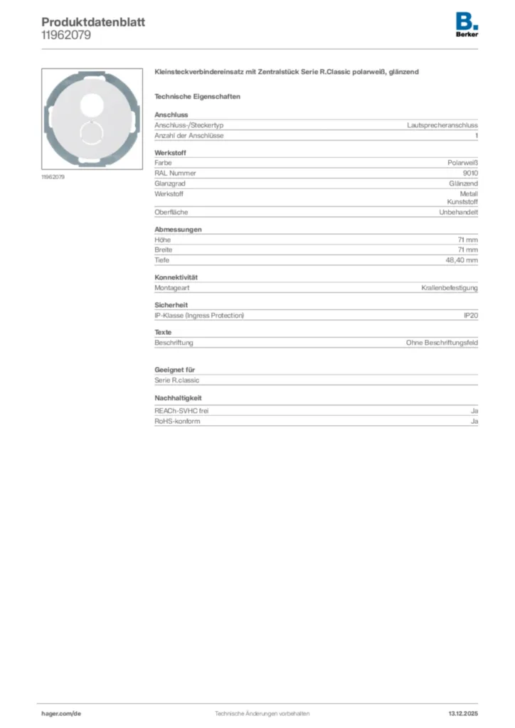 Berker Produktdatenblatt 11962079