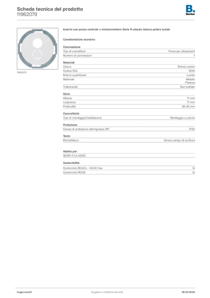 Immagine Berker Scheda tecnica del prodotto 11962079 | Hager Italia