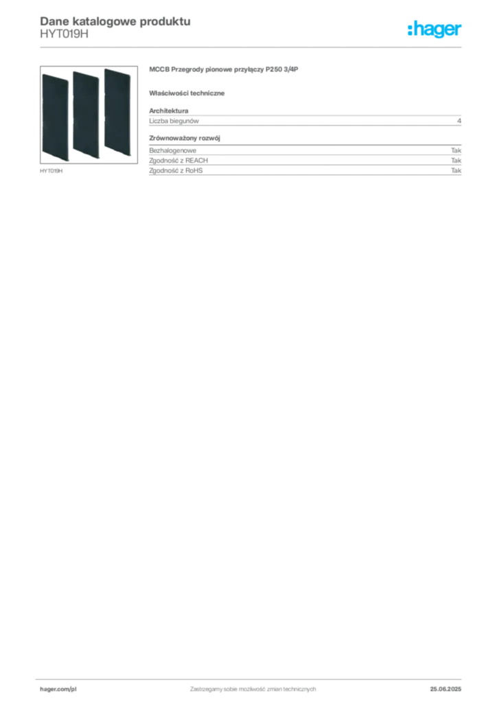 Zdjęcie Hager Karta katalogowa HYT019H | Hager Polska