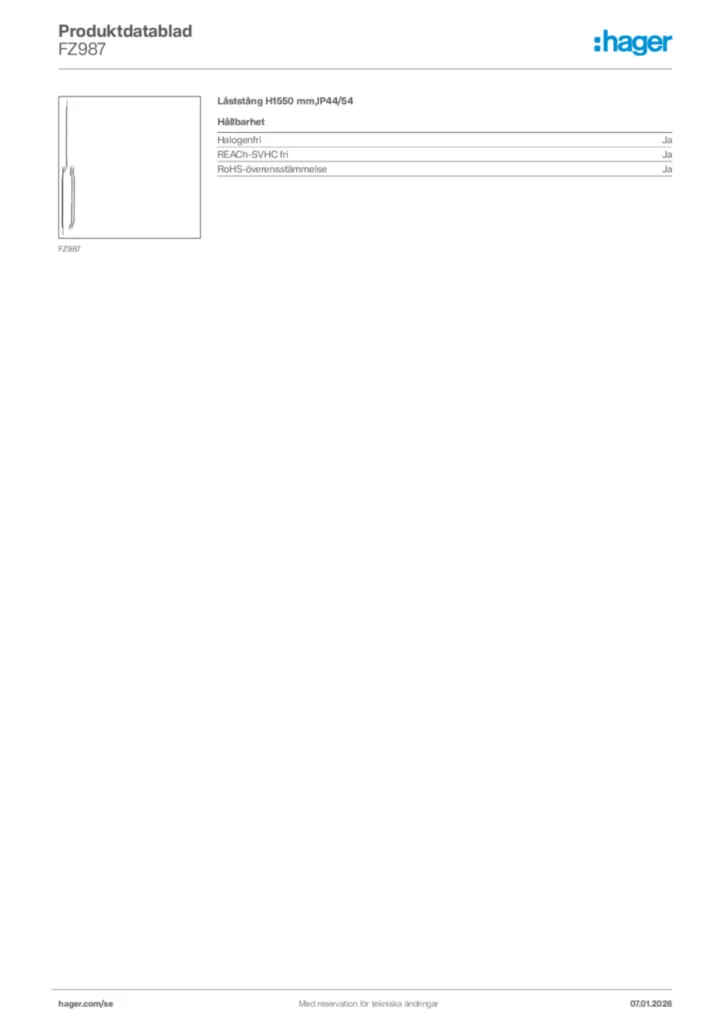 Bild Hager Produktdatablad FZ987 | Hager Sverige