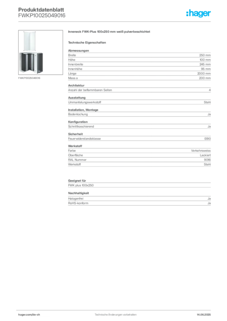 Bild Hager Produktdatenblatt FWKP10025049016 | Hager Schweiz