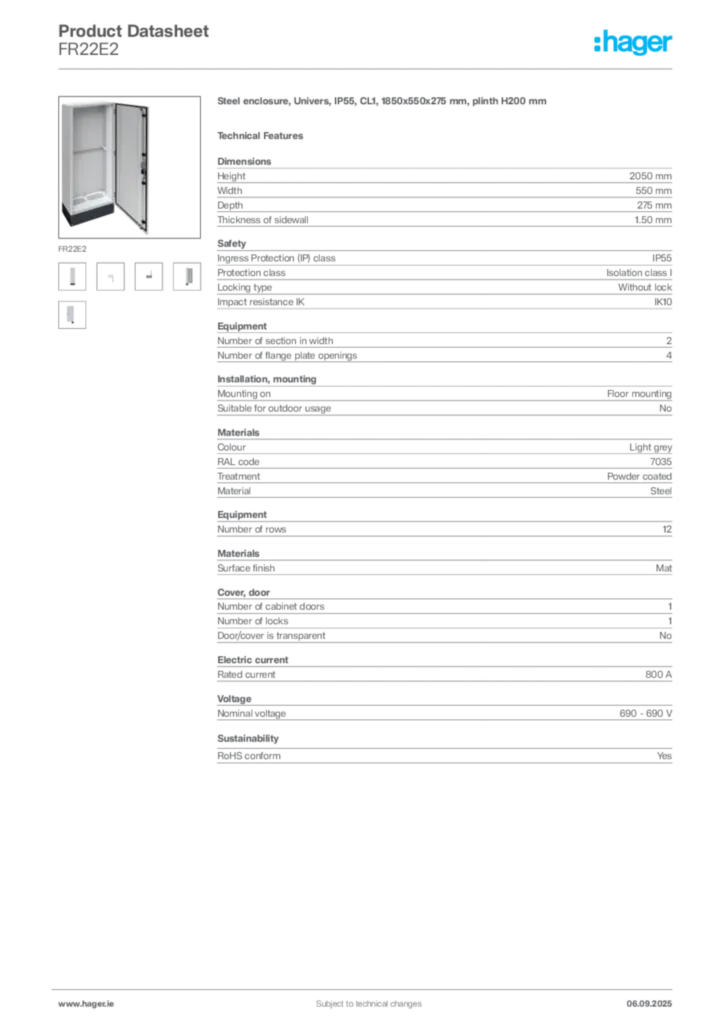 Image Hager Product data sheet FR22E2  | Hager