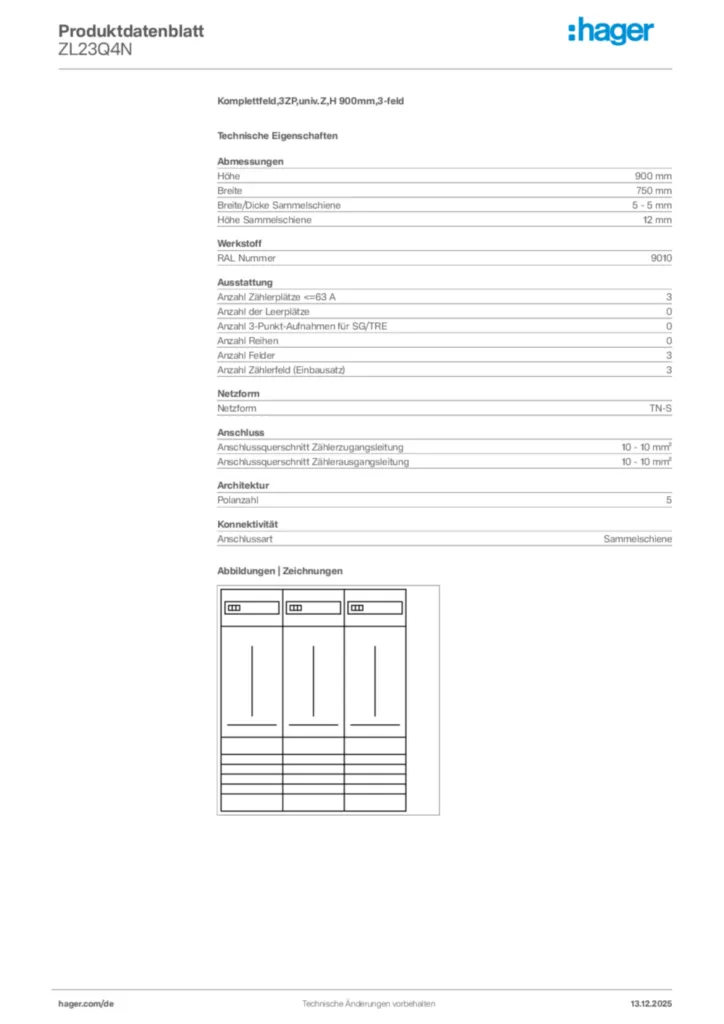 Bild Hager Produktdatenblatt ZL23Q4N | Hager Deutschland