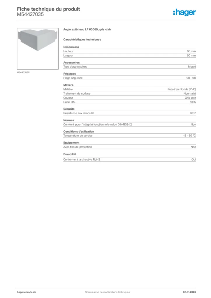 Image Hager Fiche technique du produit M54427035 | Hager Suisse