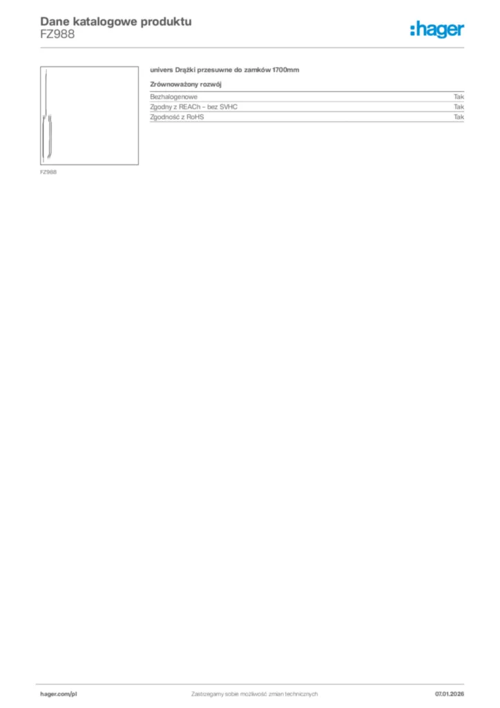 Zdjęcie Hager Karta katalogowa FZ988 | Hager Polska