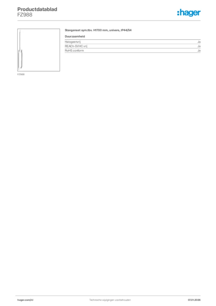 Afbeelding Hager Productdatablad FZ988 | Hager Nederland