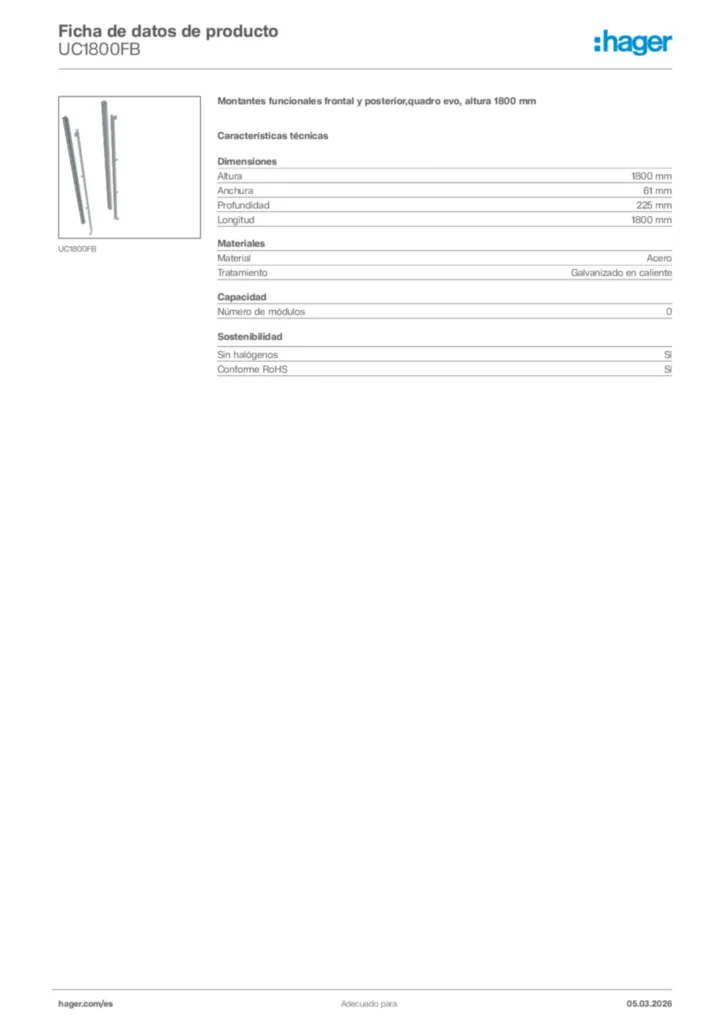 Imagen Hager Ficha de datos de producto UC1800FB | Hager España