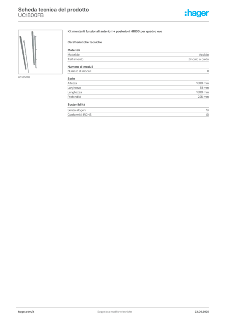 Immagine Hager Scheda tecnica del prodotto UC1800FB | Hager Italia