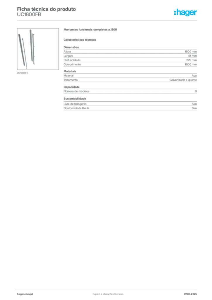 Imagem Hager Ficha técnica do produto UC1800FB | Hager Portugal