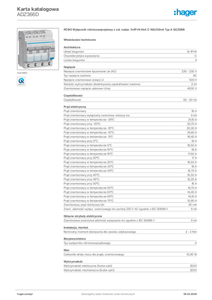 Zdjęcie Hager Karta katalogowa ADZ366D | Hager Polska