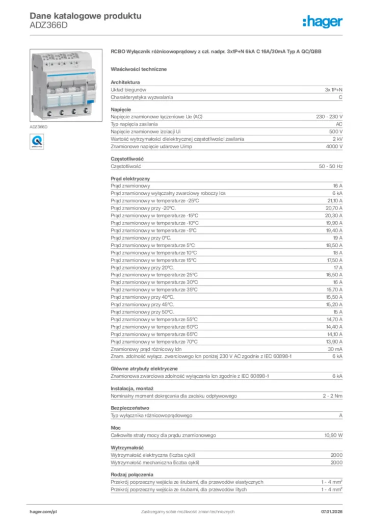 Zdjęcie Hager Karta katalogowa ADZ366D | Hager Polska
