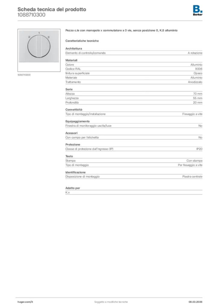 Immagine Berker Scheda tecnica del prodotto 1088710300 | Hager Italia