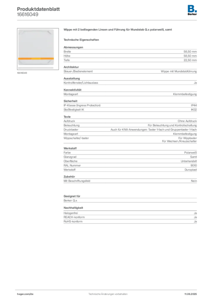 Bild Berker Produktdatenblatt 16616049 | Hager Deutschland